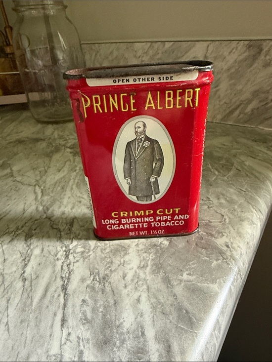 Vintage Prince Albert Crimp Cut Tobacco Tin - Red Vintage Collectible